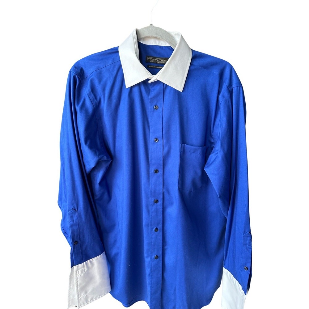 Donald J. Trump Signature Collection Standard Fit Blue Cuffs Shirt Large